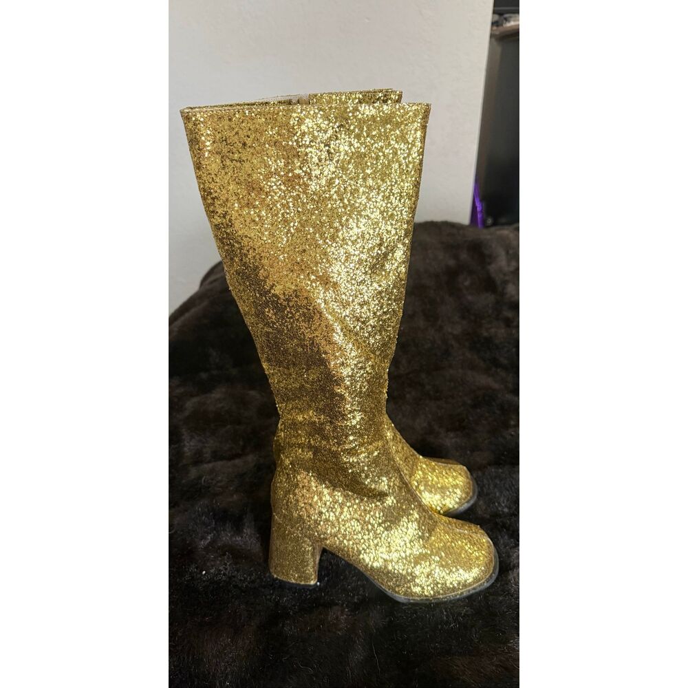 Ellie Women's Gogo-Glitter Chelsea Boot Gold Sparkle Shoes 7 tall